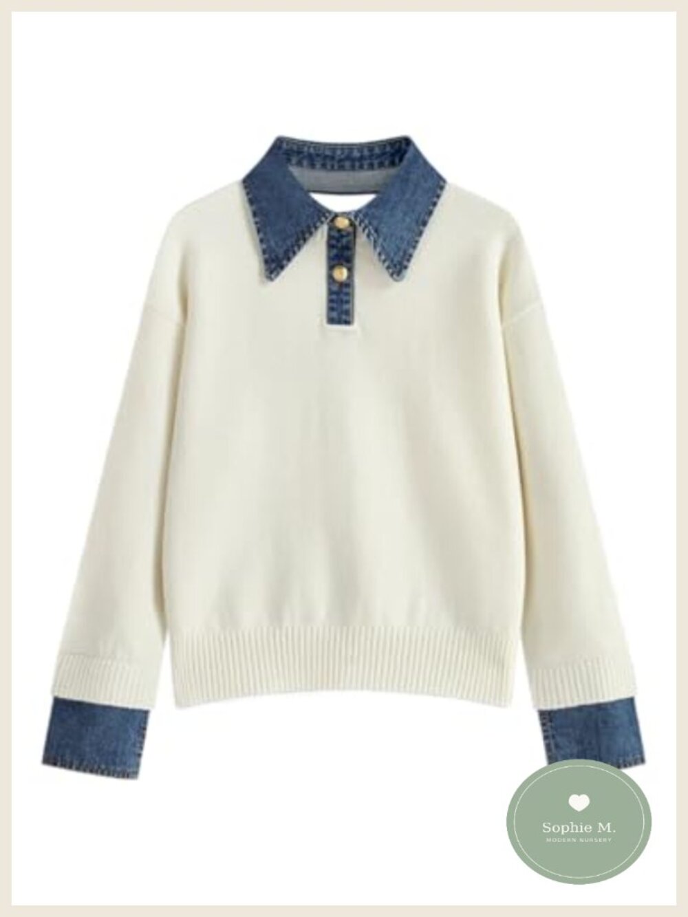 Women's Oversized Denim Collar Cable Knit Pullover Sweater Long Sleeve Button